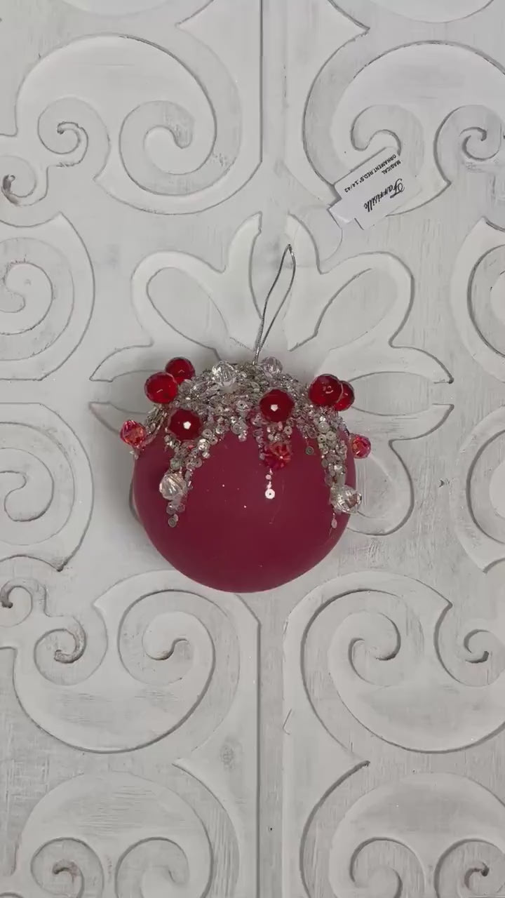 Jeweled Velvet Ornament, Red Christmas Ornament, Crystal Drop Ornament, Holiday Tree Decor, Beaded Velvet Ornament